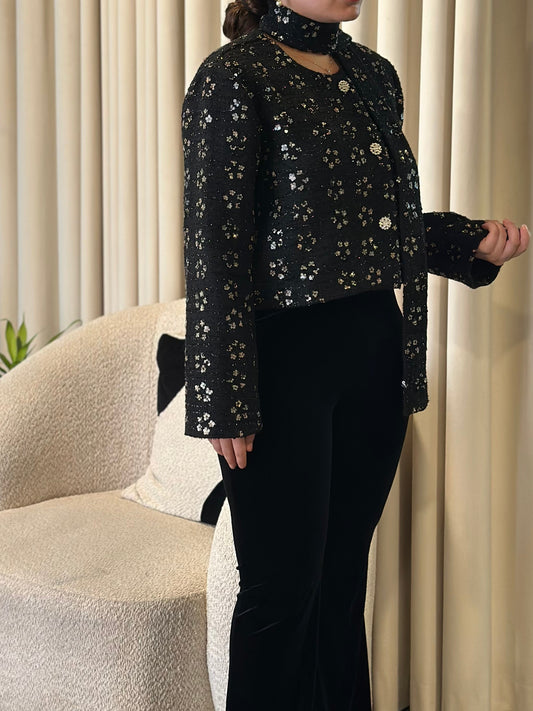 Small Flowers Gold & Black Blazer