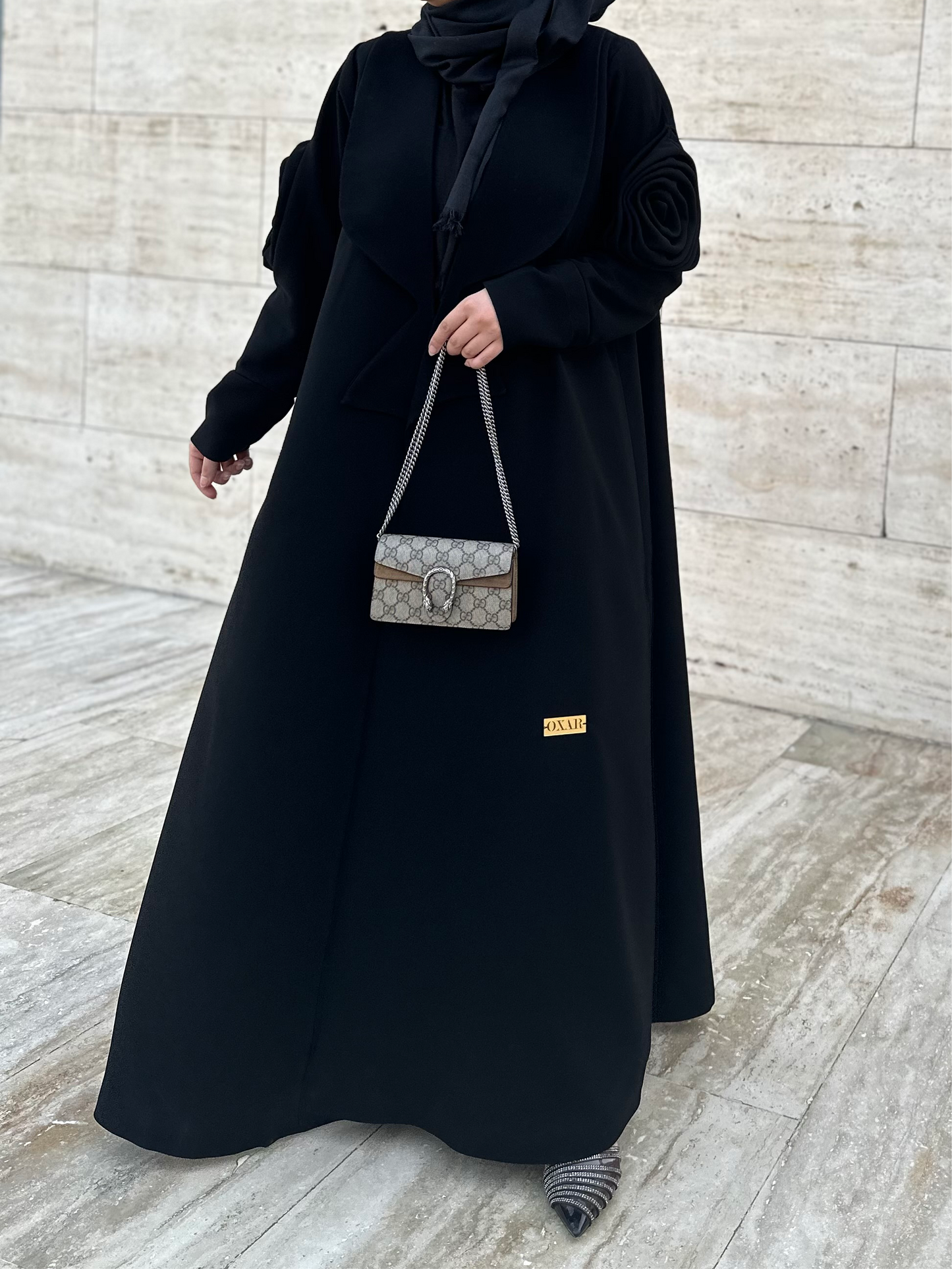 Flower Detailed Black Abaya