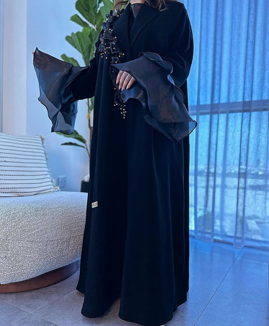 Ruffles Black & Silver Abaya