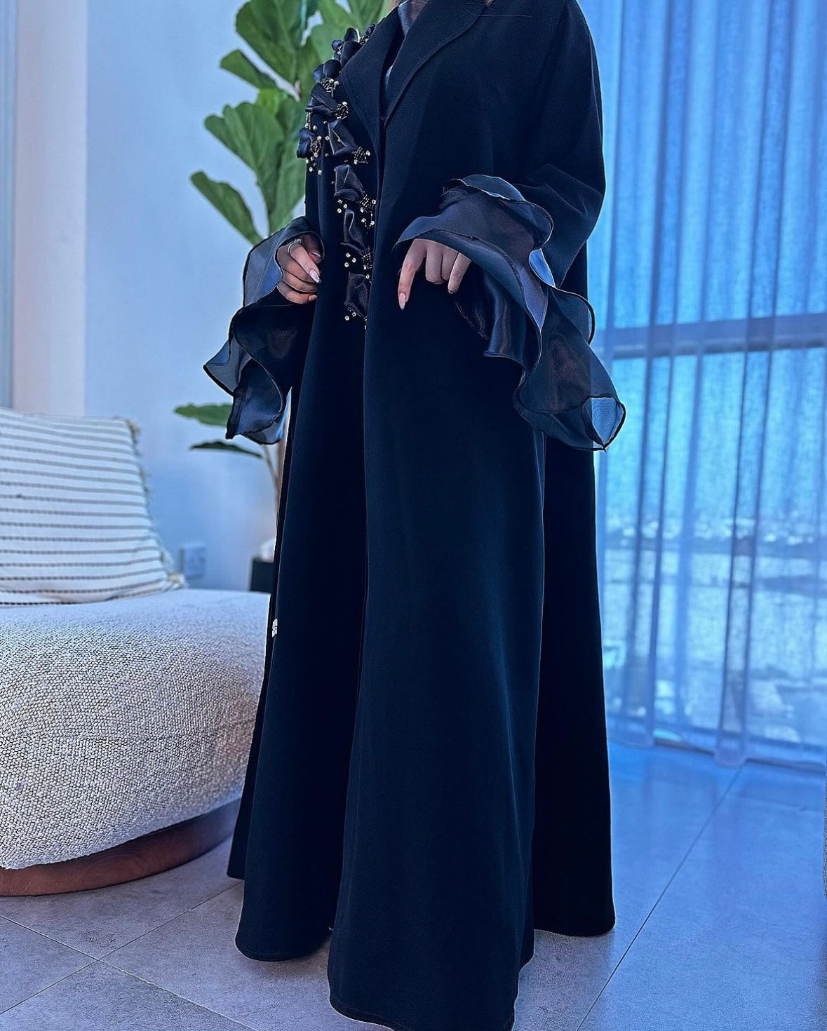 Ruffles Black & Silver Abaya