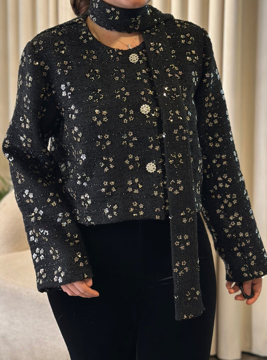 Small Flowers Gold & Black Blazer